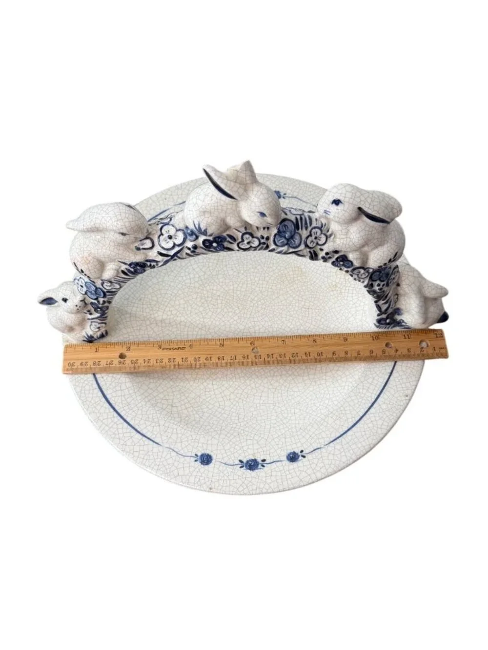 Vintage The Potting Shed Dedham Rabbit Handled Serving Tray Plate MC29 - Blue &
